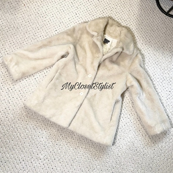 ZARA Plush Faux Fur Coat! Neutral Cream Jacket! Medium EUC vegan - Picture 5 of 6